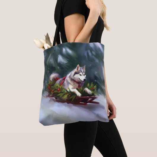 Tote Bag Sibérien Husky neige de Noël hiver (De près)
