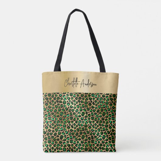 Tote Bag Signature en or vert émeraude du motif léopard (Dos)