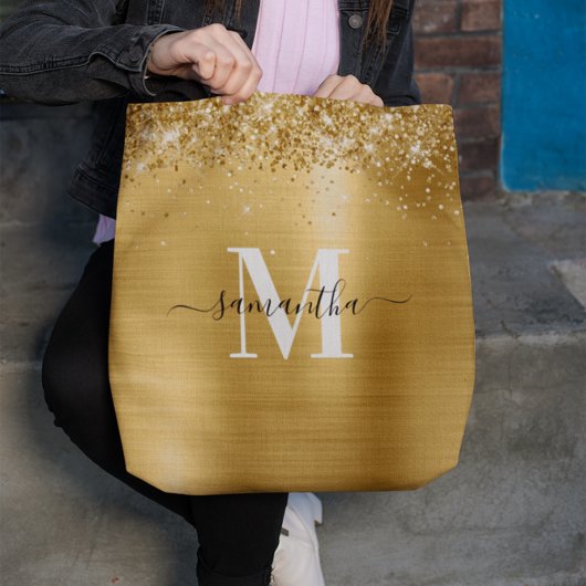 Tote Bag Signature Monogramme Glittery Gold Foil