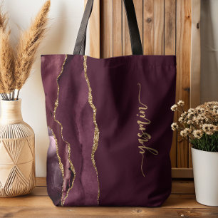 Tote Bag Signature personnalisée Bourgogne Agate dorée