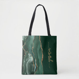 Tote Bag Signature personnalisée Emerald Green Gold Agate