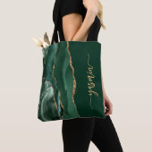 Tote Bag Signature personnalisée Emerald Green Gold Agate (De près)