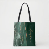 Tote Bag Signature personnalisée Emerald Green Gold Agate (Devant)