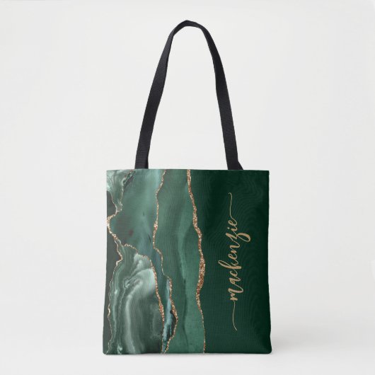 Tote Bag Signature personnalisée Emerald Green Gold Agate (Devant)