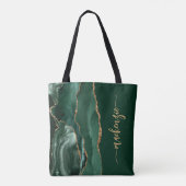 Tote Bag Signature personnalisée Emerald Green Gold Agate (Dos)