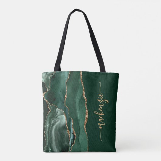 Tote Bag Signature personnalisée Emerald Green Gold Agate (Dos)
