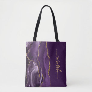 Tote Bag Signature personnalisée Purple Gold Agate