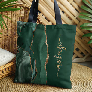 Tote Bag Signature personnalisée vert émeraude or agate