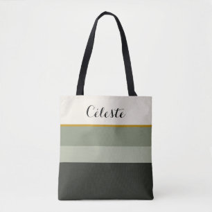 Tote Bag Signature personnalisée vert sauge et doré rayé