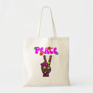 Tote Bag Signe de paix de fleur rétro