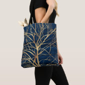 Tote Bag Silhouette Arbre d'Or moderne Design bleu minimal (De près)
