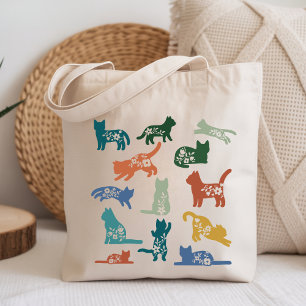 Tote Bag Silhouette de chat floral Amateur de chat botani