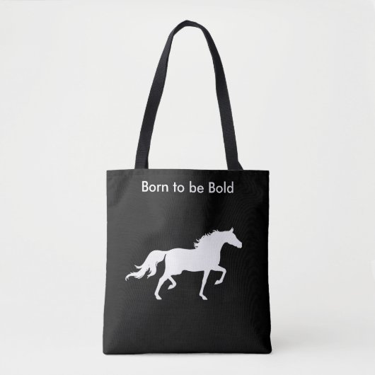 Tote Bag Silhouette de Cheval Blanc Gras sur Noir (Devant)
