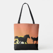 Tote Bag Silhouette de chevaux sauvages au coucher du solei (Dos)