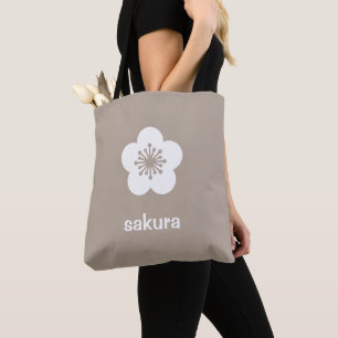 Tote Bag Silhouette de fleur de Sakura blanche - Beige Taup