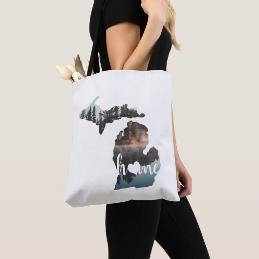Tote Bag Silhouette De L'État Du Michigan Sur Blanc (De près)