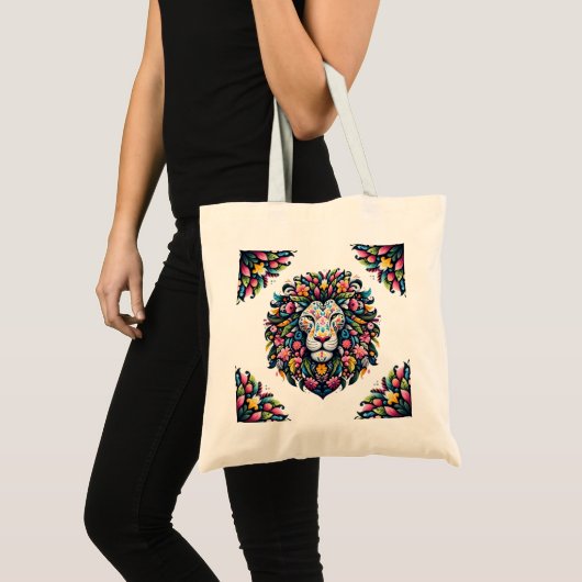 Tote Bag Silhouette de lion floral (Devant (produit))