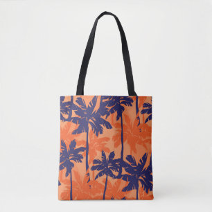Tote Bag Silhouette de palmier bleu, arrière - plan orange