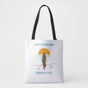 Tote Bag Silhouette de plage romantique de l'été vintage de