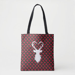 Tote Bag Silhouette de renne sur carreaux noirs et rouges