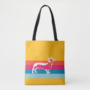Tote Bag Silhouette de teckel rétro – Art canin pop coloré