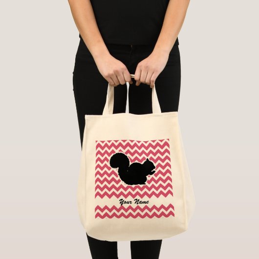 Tote Bag Silhouette d'écureuil avec Motif Chevron rose (Devant (produit))