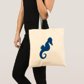 Tote Bag Silhouette d'hippocampe bleu foncé (Devant (produit))