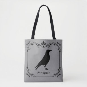 Tote Bag Silhouette d'oiseau corbeau et volutes décoratives