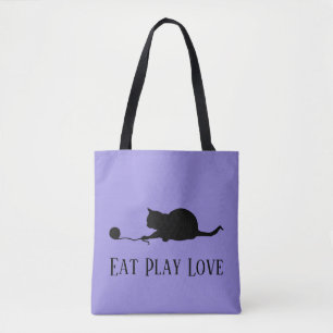 Tote Bag Silhouette du chat en jeu "Mange l'amour de la pro
