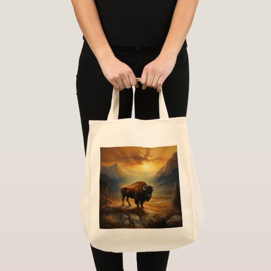 Tote Bag Silhouette du coucher de soleil de bison de buffle (Devant (produit))