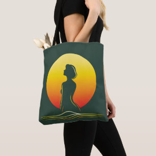 Tote Bag silhouette féminine de coucher de soleil rétro