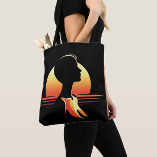 Tote Bag Silhouette féminine du coucher de soleil rétrograd