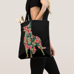 Tote Bag Silhouette Florale de Chien Drôle Berger Allemand