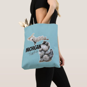 Tote Bag Silhouette Michigan Remplie De Pierres Petoskey
