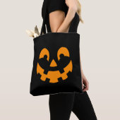 Tote Bag Silhouette simple Citrouille orange face Halloween (De près)