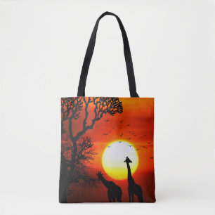 Tote Bag Silhouettes africaines de girafe de coucher du