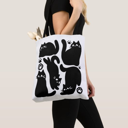 Tote Bag Silhouettes de chat noir - Design Feline mignon (De près)
