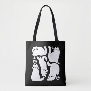 Tote Bag Silhouettes de chaton blanc - Design Feline mignon
