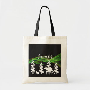 Tote Bag Silhouettes forestières en noir blanc lumières nor