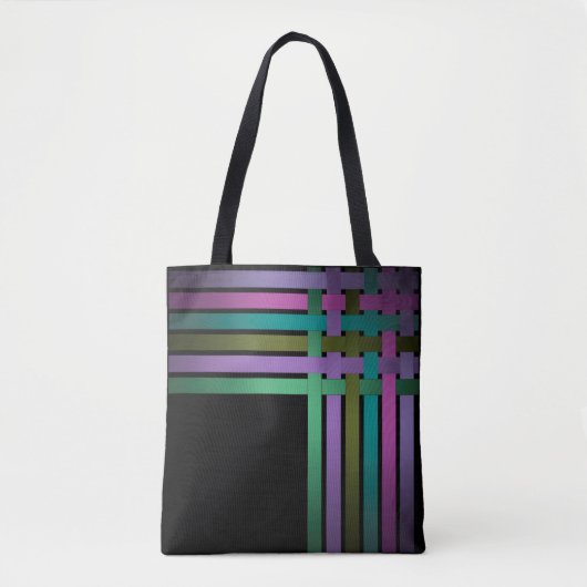 Tote Bag Silk ribbons lines black background pattern (Devant)