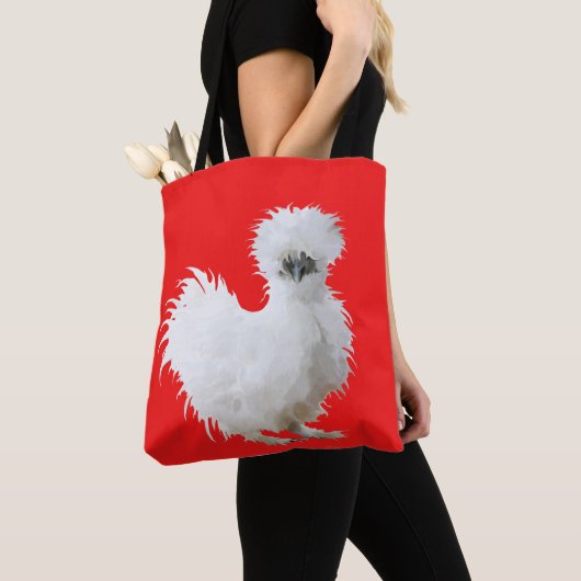 Tote Bag Silly Silkie Chicken on Red (De près)