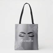 Tote Bag Silver Glitter Sparkle Eyelashes Monogram (Devant)