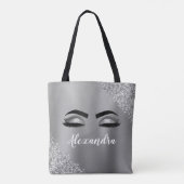 Tote Bag Silver Glitter Sparkle Eyelashes Monogram (Dos)