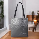 Tote Bag Silver Grey Girl Parties scintillant étincelante N<br><div class="desc">Charcoal Grey (Grey) et Silver Faux Sparkle et Parties scintillant Elégant Monogramme sac de livre. Ce sac de livre peut être customisé pour inclure votre nom initial et prénom et donné comme cadeau pour Noël,  Sweet 16 Anniversaire,  Fête des mariées ou Mariage.</div>