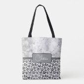 Tote Bag Silver Marble Glittery Silver Leopard Personnalisé (Dos)
