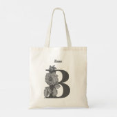 Tote Bag Silver Peony Elegant Monogramme Initial B Nom (Dos)