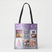 Tote Bag Silver purple glitter photo collage name (Devant)