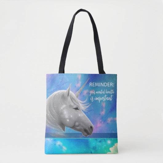 Tote Bag Silver Unicorn Important Mental Health Reminder (Devant)