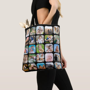 Tote Bag Simple 25 Photo Collage Arrondi Coin Noir