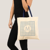 Tote Bag Simple Basic Jean Bleu Gingham Monogramme Évanoui (Devant (produit))
